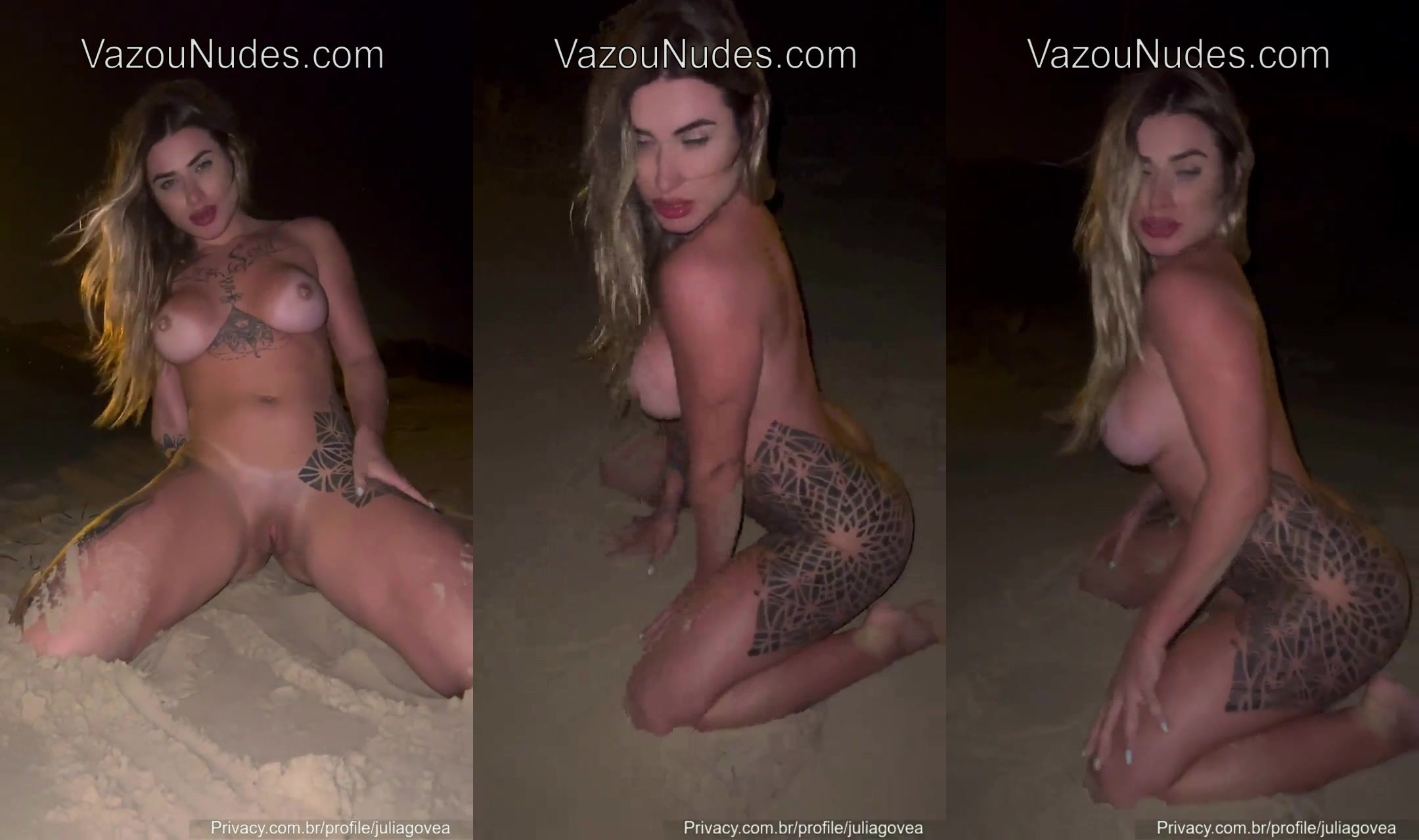 Julia Govea pelada mostrando a Buceta na Praia